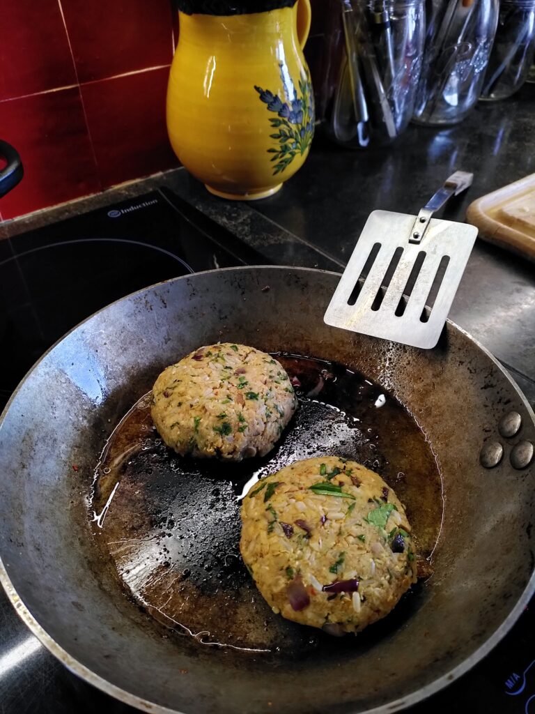 Vegan steaks frying