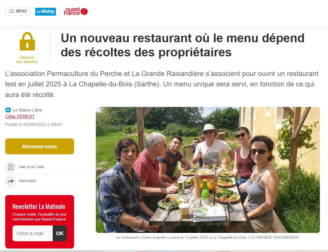 Article sur notre restaurant dans le journal Le Maine Libre 03-06-2025